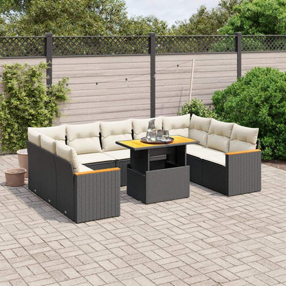 Set Divani da Giardino 10pz con Cuscini in Polyrattan Nero - homemem39