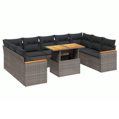 Set Divano da Giardino 10 pz con Cuscini Grigio in Polyrattan - homemem39