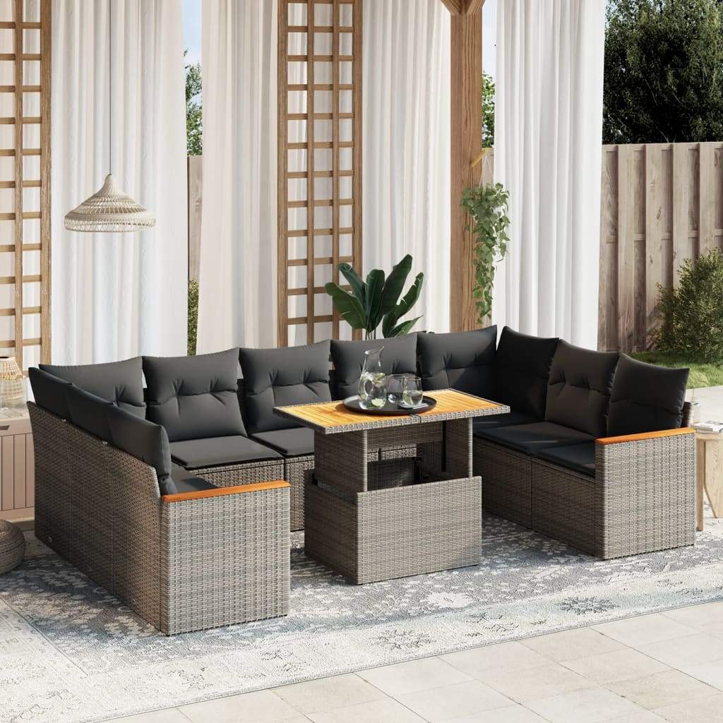 Set Divano da Giardino 10 pz con Cuscini Grigio in Polyrattan - homemem39