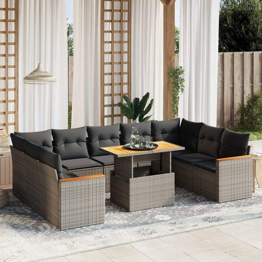 Set Divano da Giardino 10 pz con Cuscini Grigio in Polyrattan - homemem39