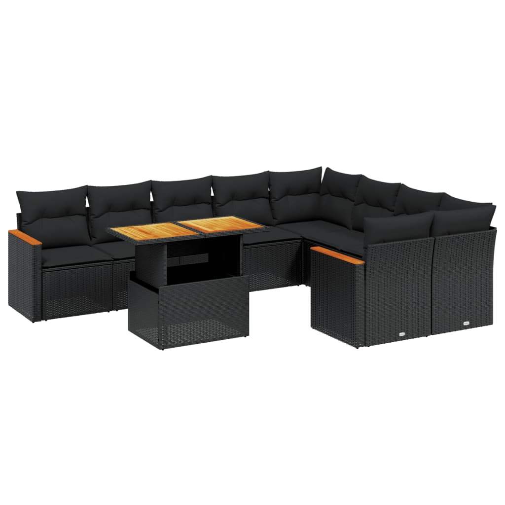 Set Divani da Giardino 10pz con Cuscini in Polyrattan Nero - homemem39