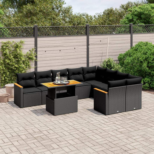 Set Divani da Giardino 10pz con Cuscini in Polyrattan Nero - homemem39