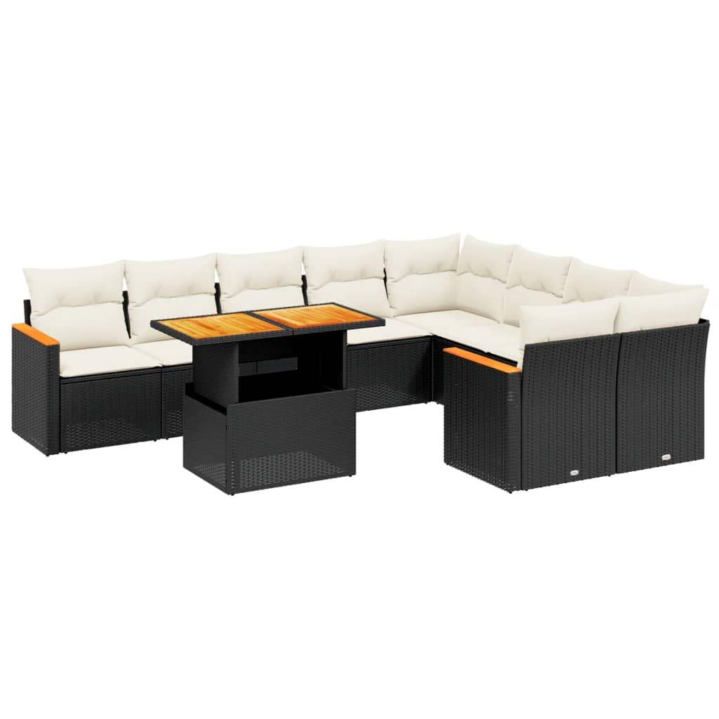 Set Divani da Giardino 10pz con Cuscini in Polyrattan Nero - homemem39