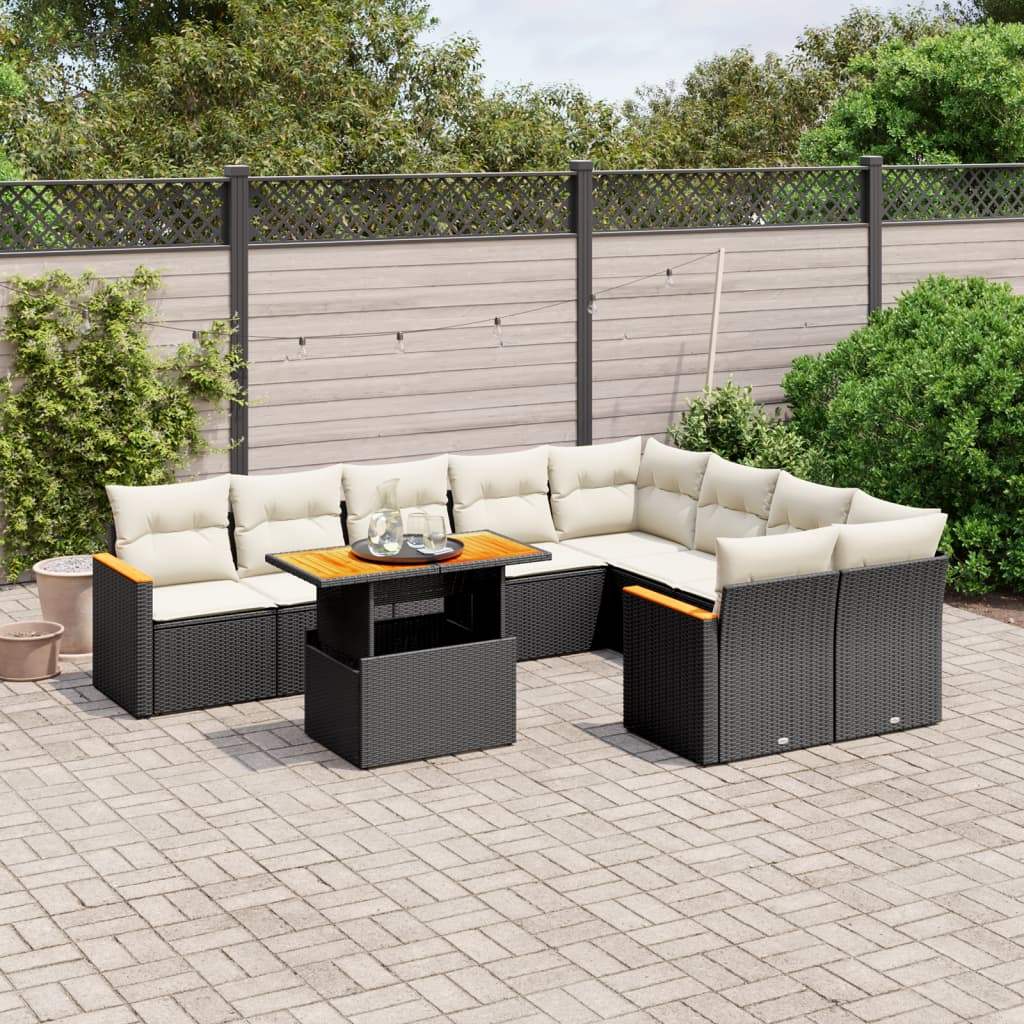Set Divani da Giardino 10pz con Cuscini in Polyrattan Nero - homemem39
