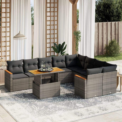 Set Divano da Giardino 10 pz con Cuscini Grigio in Polyrattan - homemem39