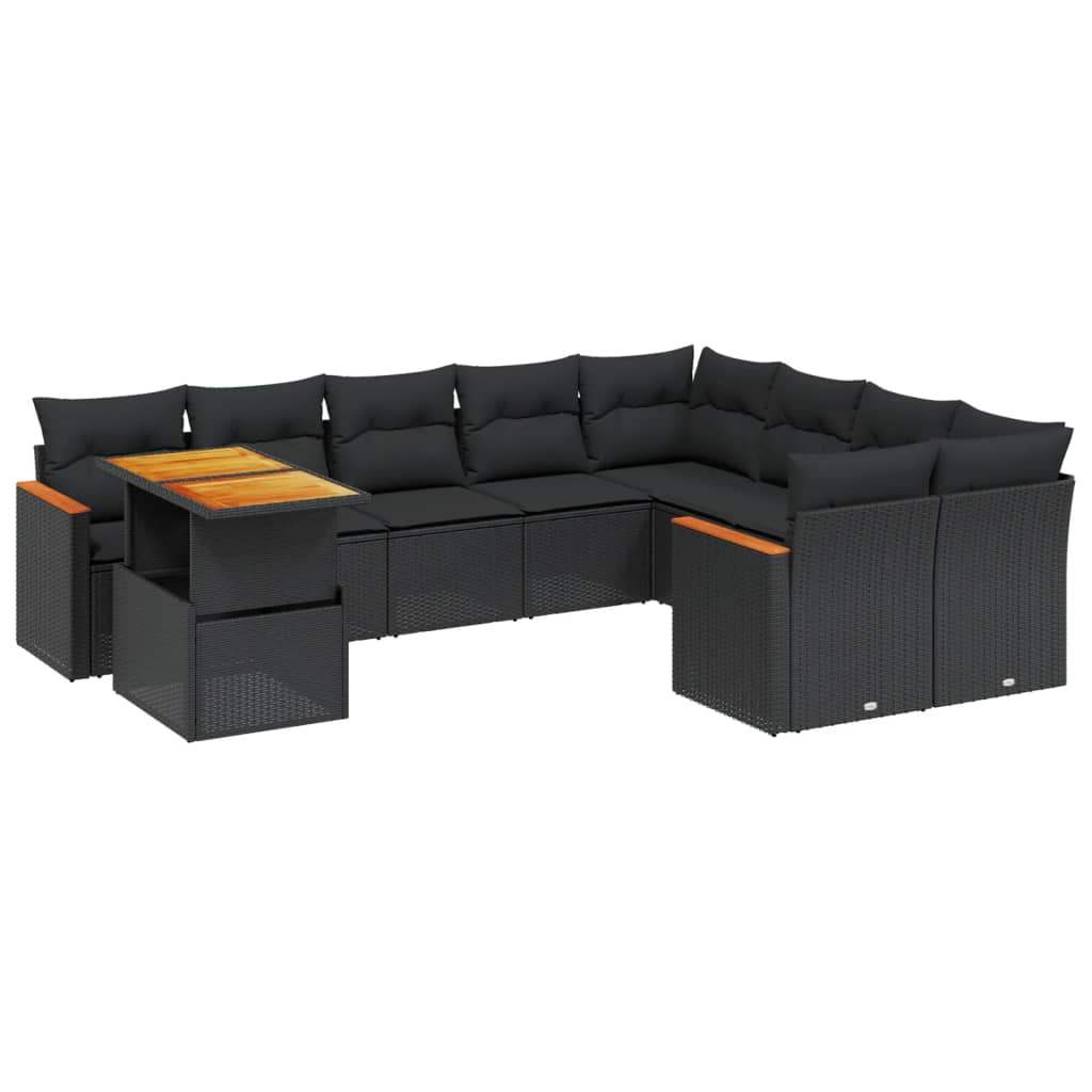 Set Divani da Giardino 10pz con Cuscini in Polyrattan Nero - homemem39