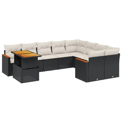 Set Divani da Giardino 10pz con Cuscini in Polyrattan Nero - homemem39