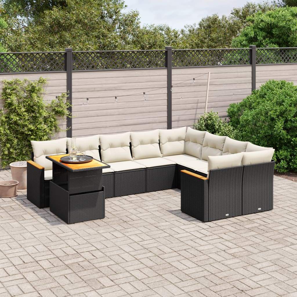 Set Divani da Giardino 10pz con Cuscini in Polyrattan Nero - homemem39