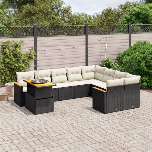 Set Divani da Giardino 10pz con Cuscini in Polyrattan Nero - homemem39