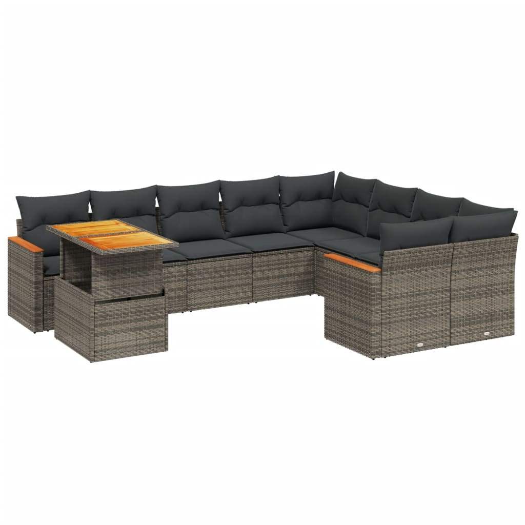 Set Divano da Giardino 10 pz con Cuscini Grigio in Polyrattan - homemem39