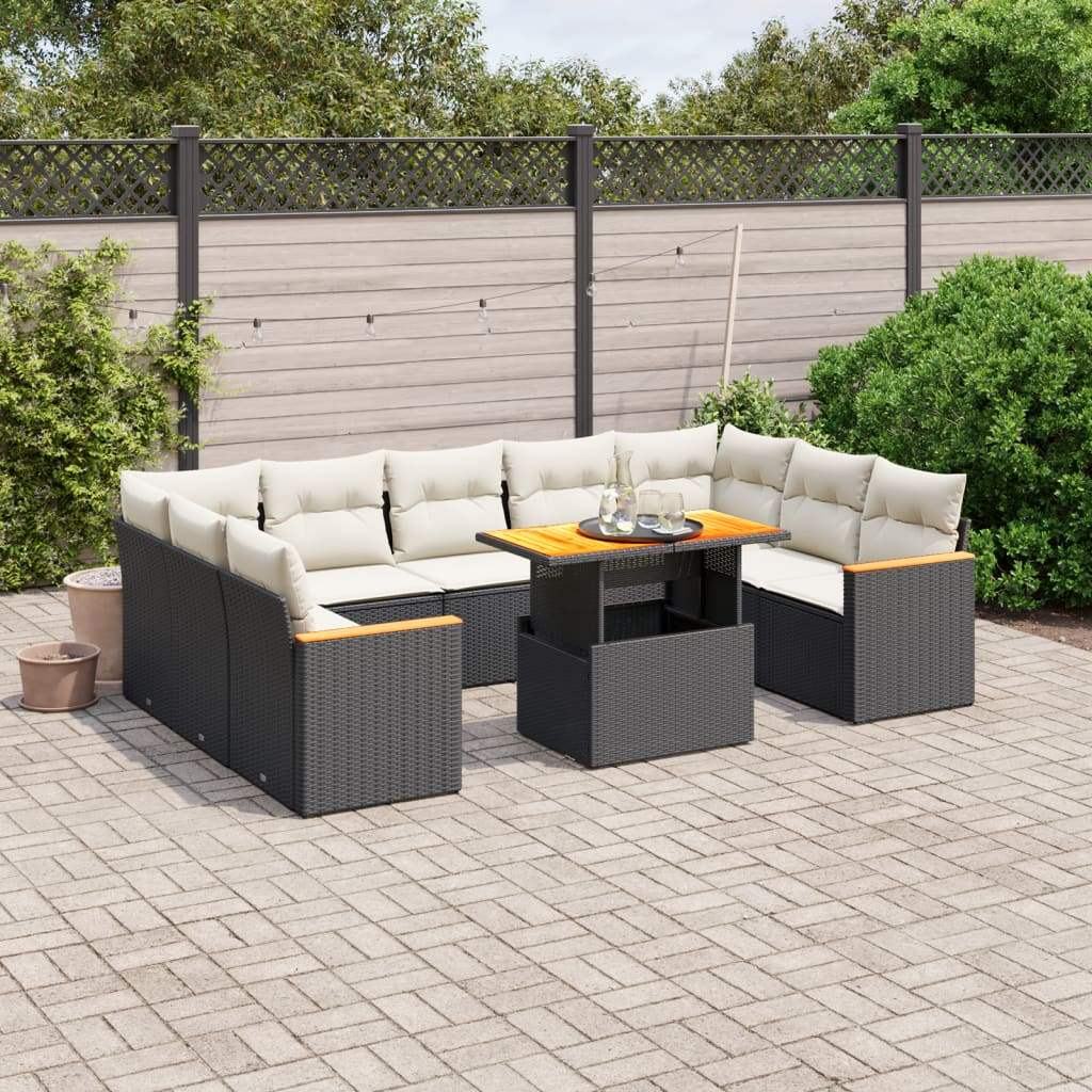 Set Divani da Giardino 11 pz con Cuscini in Polyrattan Nero - homemem39