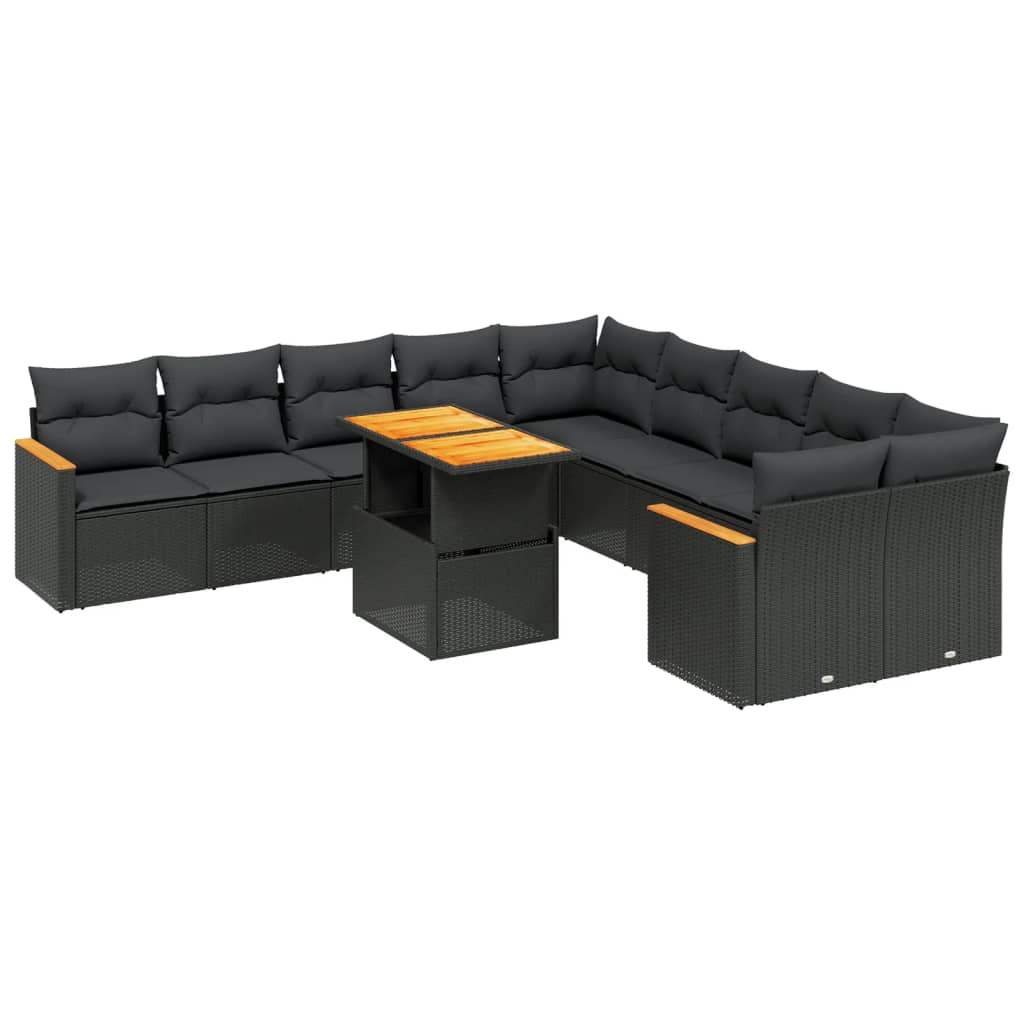 Set Divani da Giardino 11 pz con Cuscini in Polyrattan Nero - homemem39