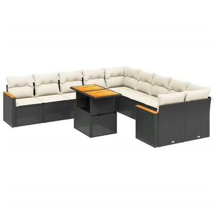 Set Divani da Giardino 11 pz con Cuscini in Polyrattan Nero - homemem39