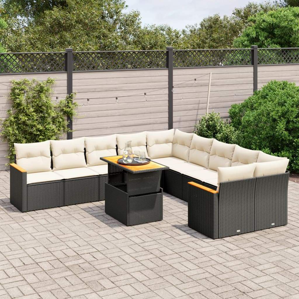 Set Divani da Giardino 11 pz con Cuscini in Polyrattan Nero - homemem39