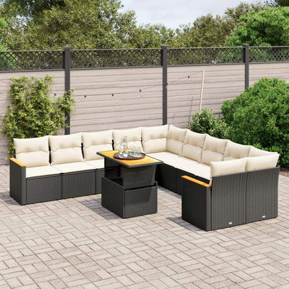 Set Divani da Giardino 11 pz con Cuscini in Polyrattan Nero - homemem39