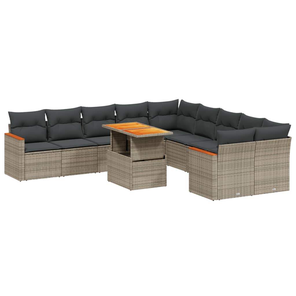 Set Divani da Giardino 11 pz con Cuscini in Polyrattan Grigio - homemem39