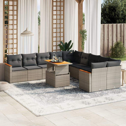 Set Divani da Giardino 11 pz con Cuscini in Polyrattan Grigio - homemem39