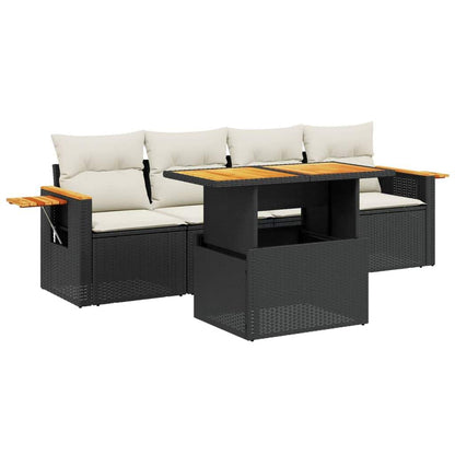 Set Divani da Giardino 5 pz con Cuscini in Polyrattan Nero - homemem39