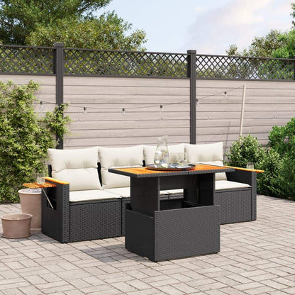 Set Divani da Giardino 5 pz con Cuscini in Polyrattan Nero - homemem39