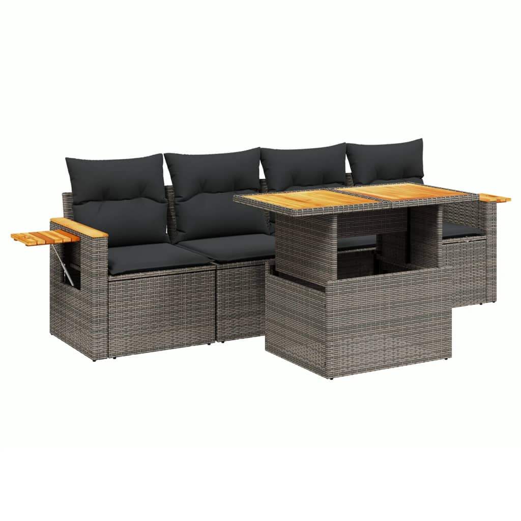 Set Divano da Giardino 5 pz con Cuscini Grigio in Polyrattan - homemem39
