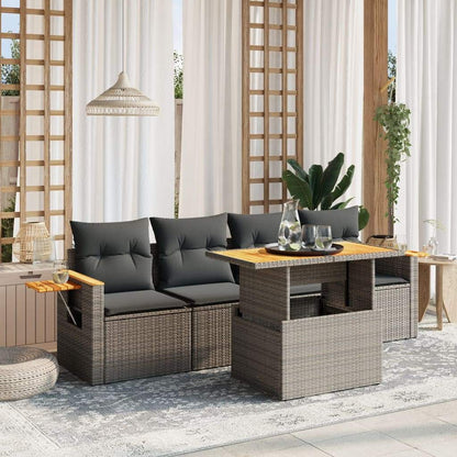 Set Divano da Giardino 5 pz con Cuscini Grigio in Polyrattan - homemem39