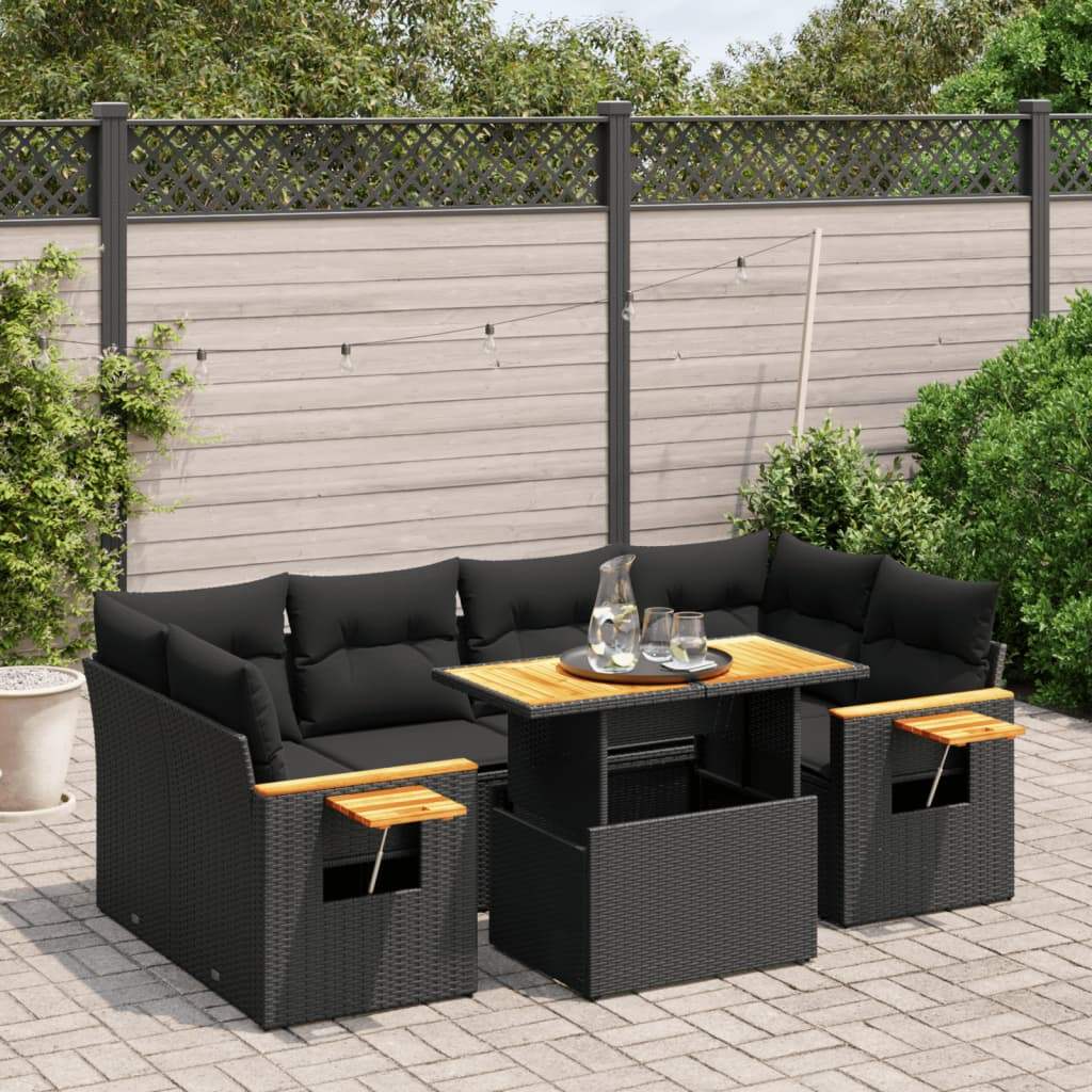 Set Divani da Giardino con Cuscini 7pz Nero Polyrattan - homemem39