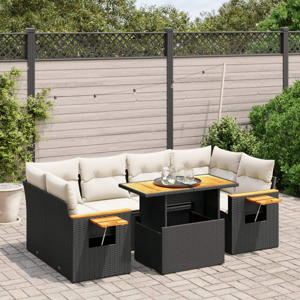 Set Divani da Giardino con Cuscini 7pz Nero Polyrattan - homemem39