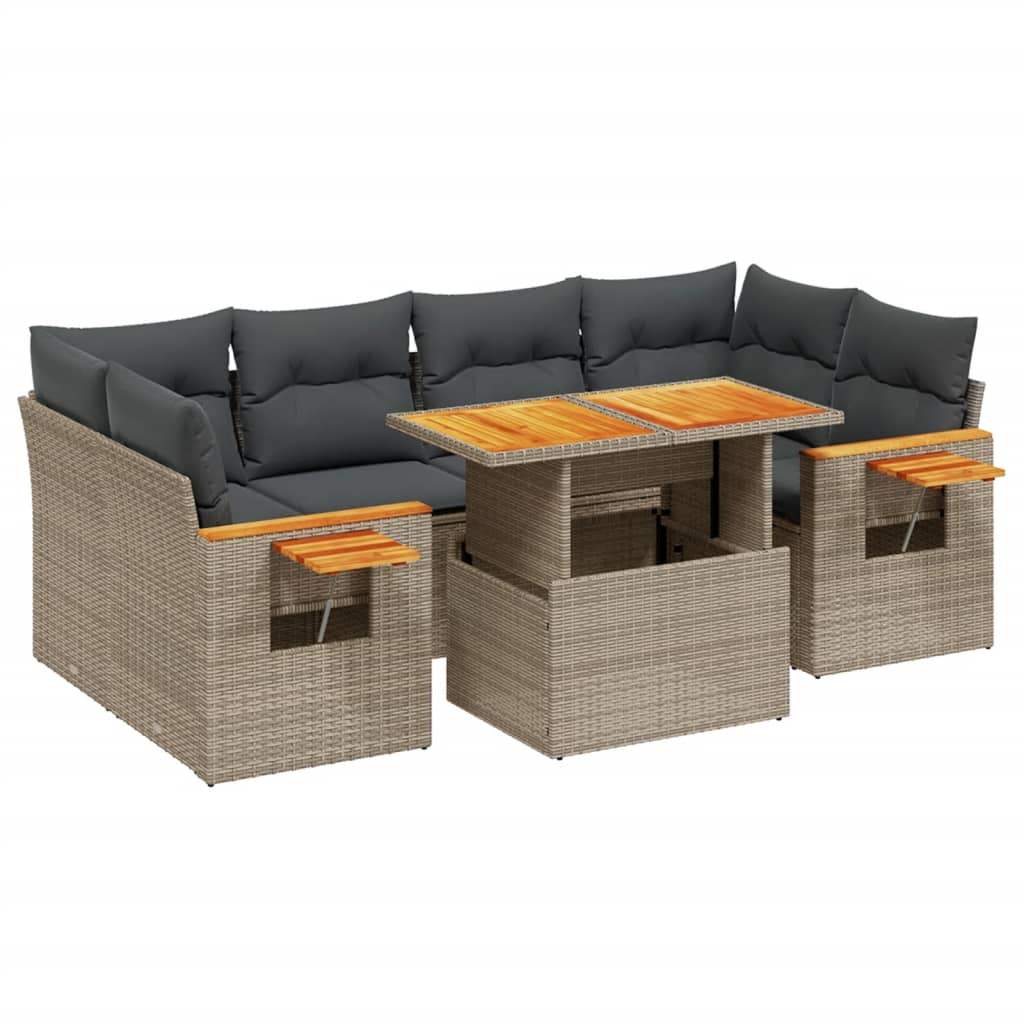 Set Divani da Giardino 7 pz con Cuscini Grigio in Polyrattan - homemem39