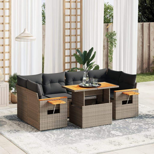 Set Divani da Giardino 7 pz con Cuscini Grigio in Polyrattan - homemem39