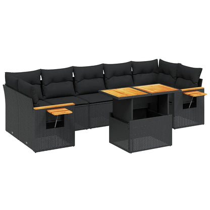 Set Divani da Giardino con Cuscini 8 pz Nero in Polyrattan