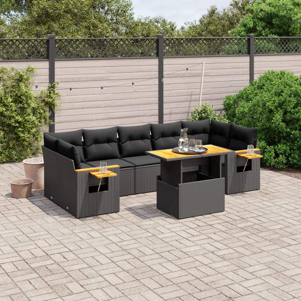 Set Divani da Giardino con Cuscini 8 pz Nero in Polyrattan - homemem39