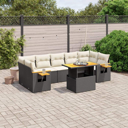 Set Divani da Giardino con Cuscini 8 pz Nero in Polyrattan - homemem39