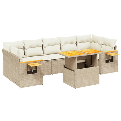 Set Divano da Giardino 8 pz con Cuscini Beige in Polyrattan