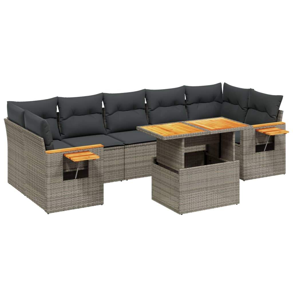 Set Divano da Giardino 8 pz con Cuscini Grigio in Polyrattan - homemem39