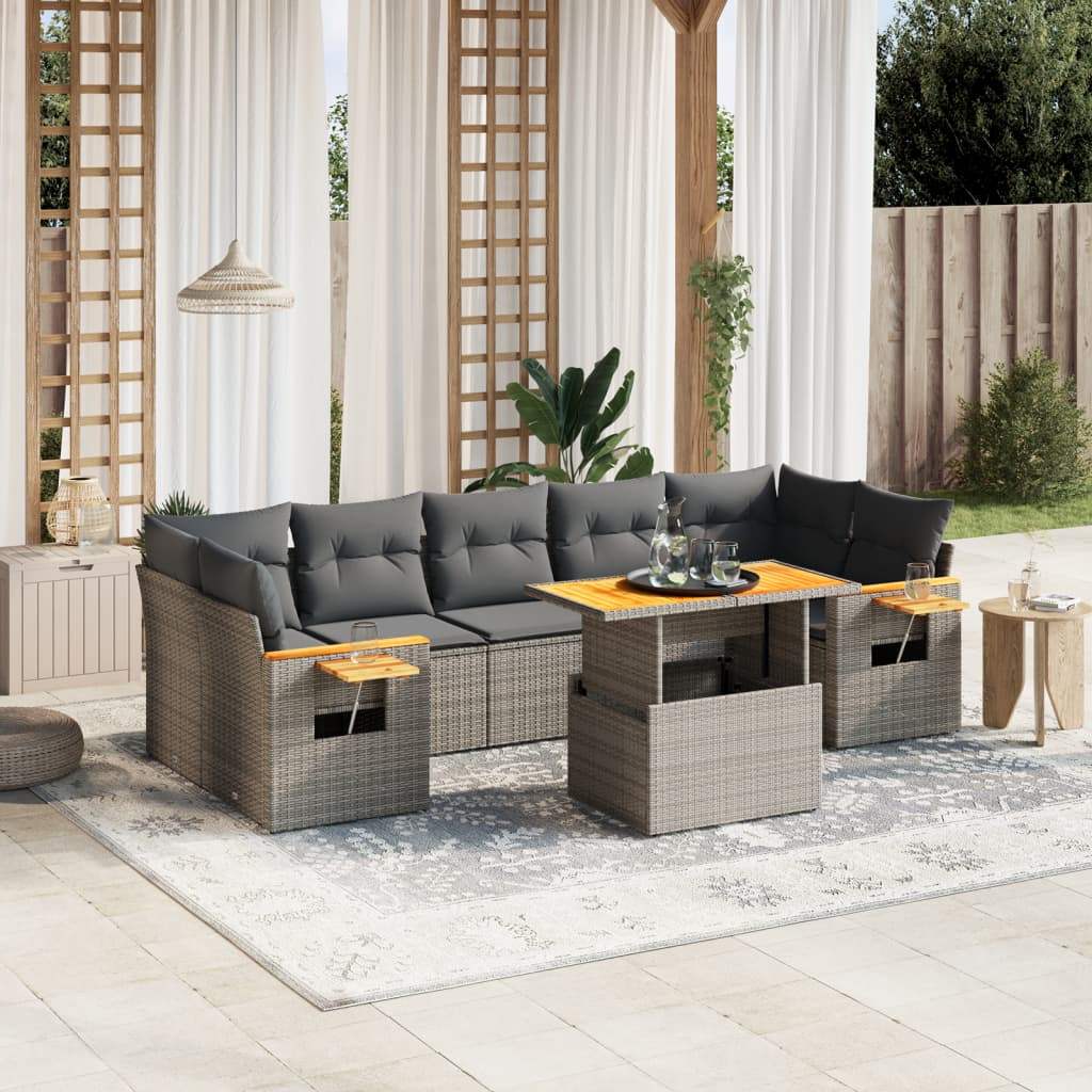 Set Divano da Giardino 8 pz con Cuscini Grigio in Polyrattan - homemem39