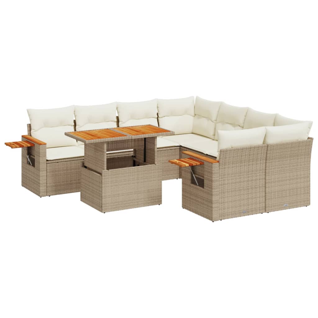 Set Divano da Giardino 9 pz con Cuscini Beige in Polyrattan