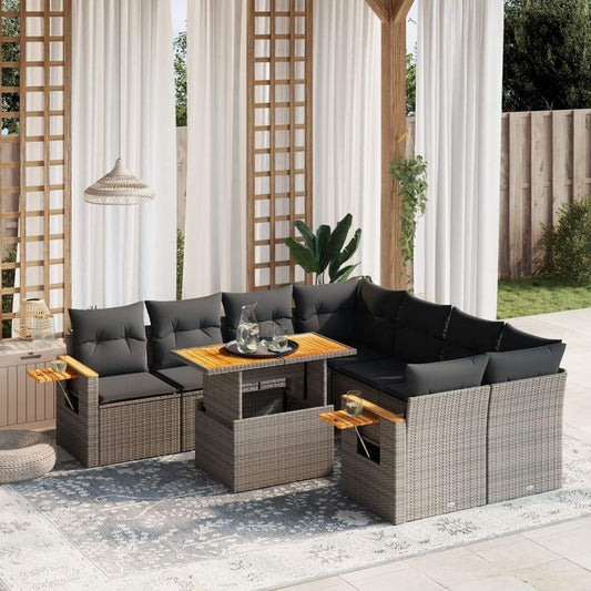 Set Divano da Giardino 9 pz con Cuscini Grigio in Polyrattan - homemem39