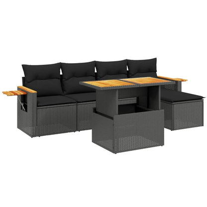 Set Divano da Giardino 6 pz con Cuscini Nero in Polyrattan - homemem39
