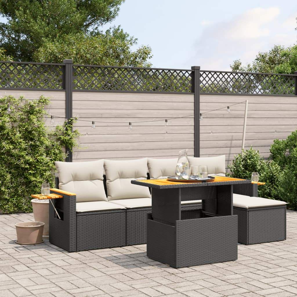 Set Divano da Giardino 6 pz con Cuscini Nero in Polyrattan - homemem39