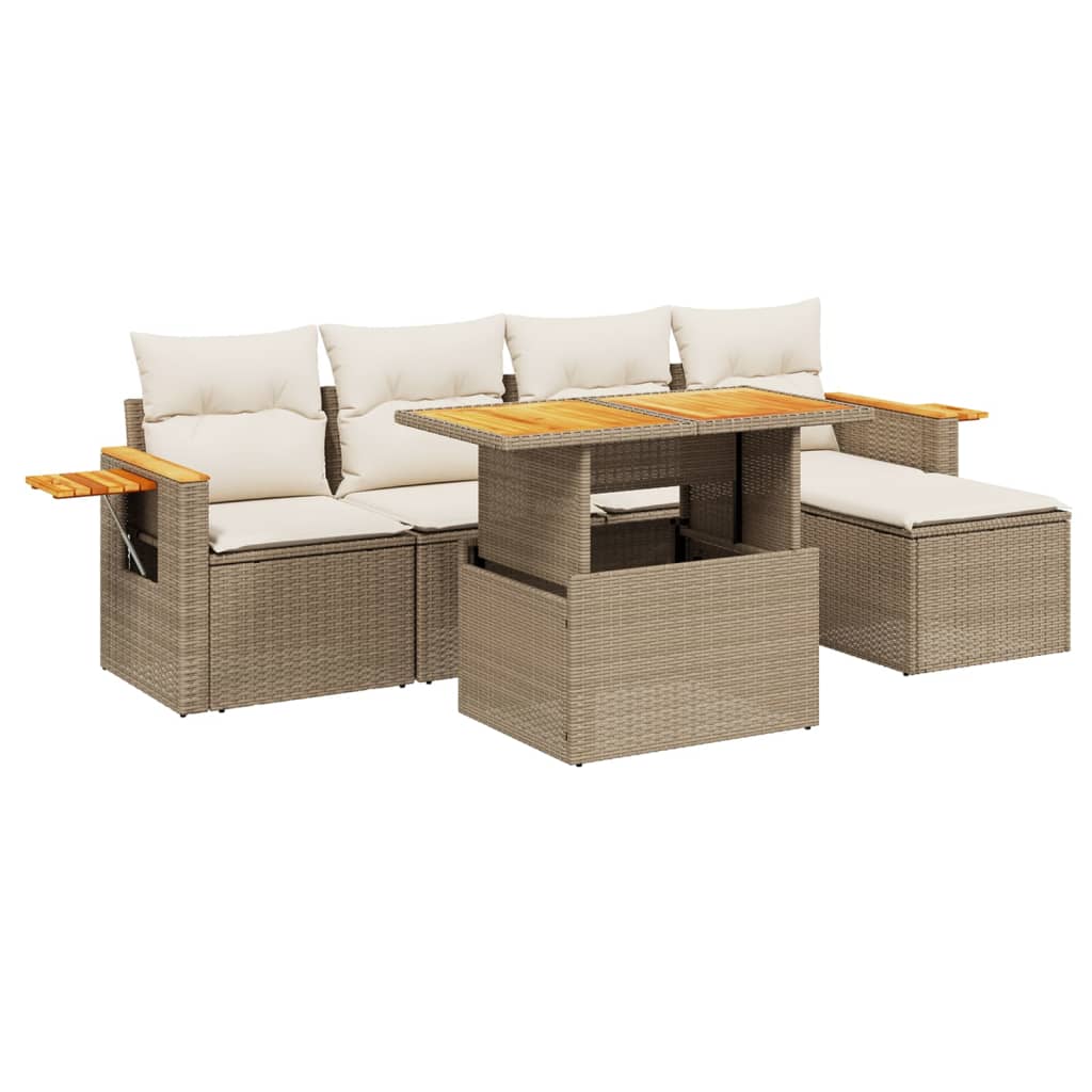 Set Divano da Giardino 6 pz con Cuscini Beige in Polyrattan