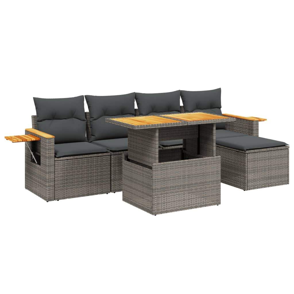 Set Divano da Giardino 6 pz con Cuscini Grigio in Polyrattan - homemem39
