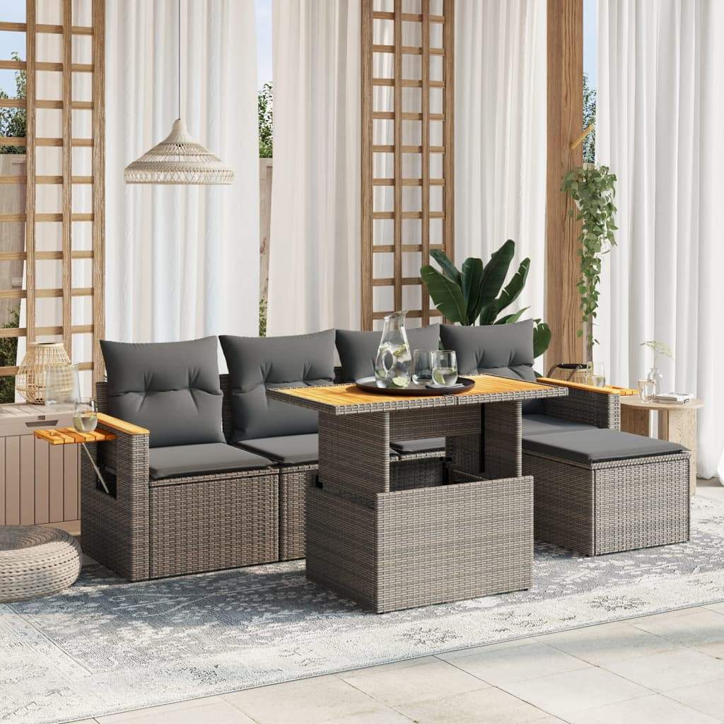 Set Divano da Giardino 6 pz con Cuscini Grigio in Polyrattan - homemem39