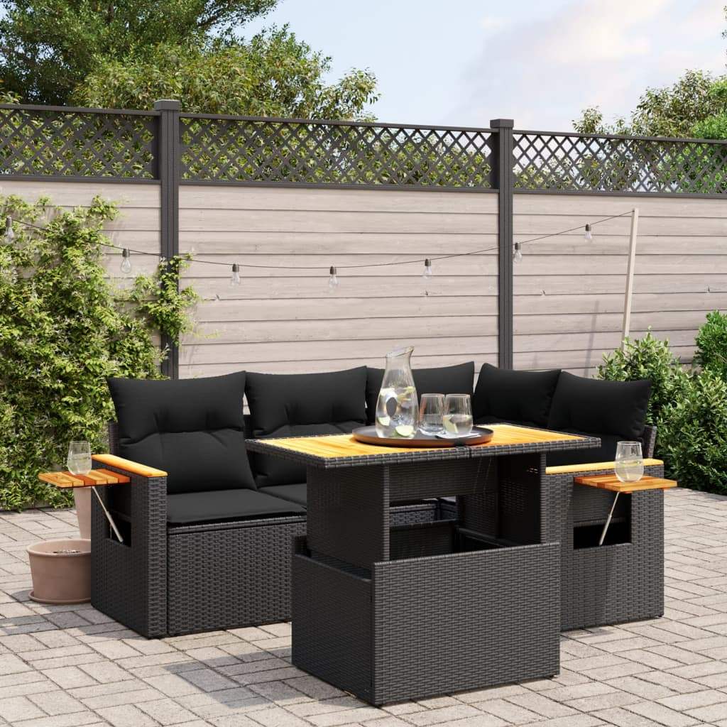 Set Divani da Giardino 5 pz con Cuscini in Polyrattan Nero - homemem39
