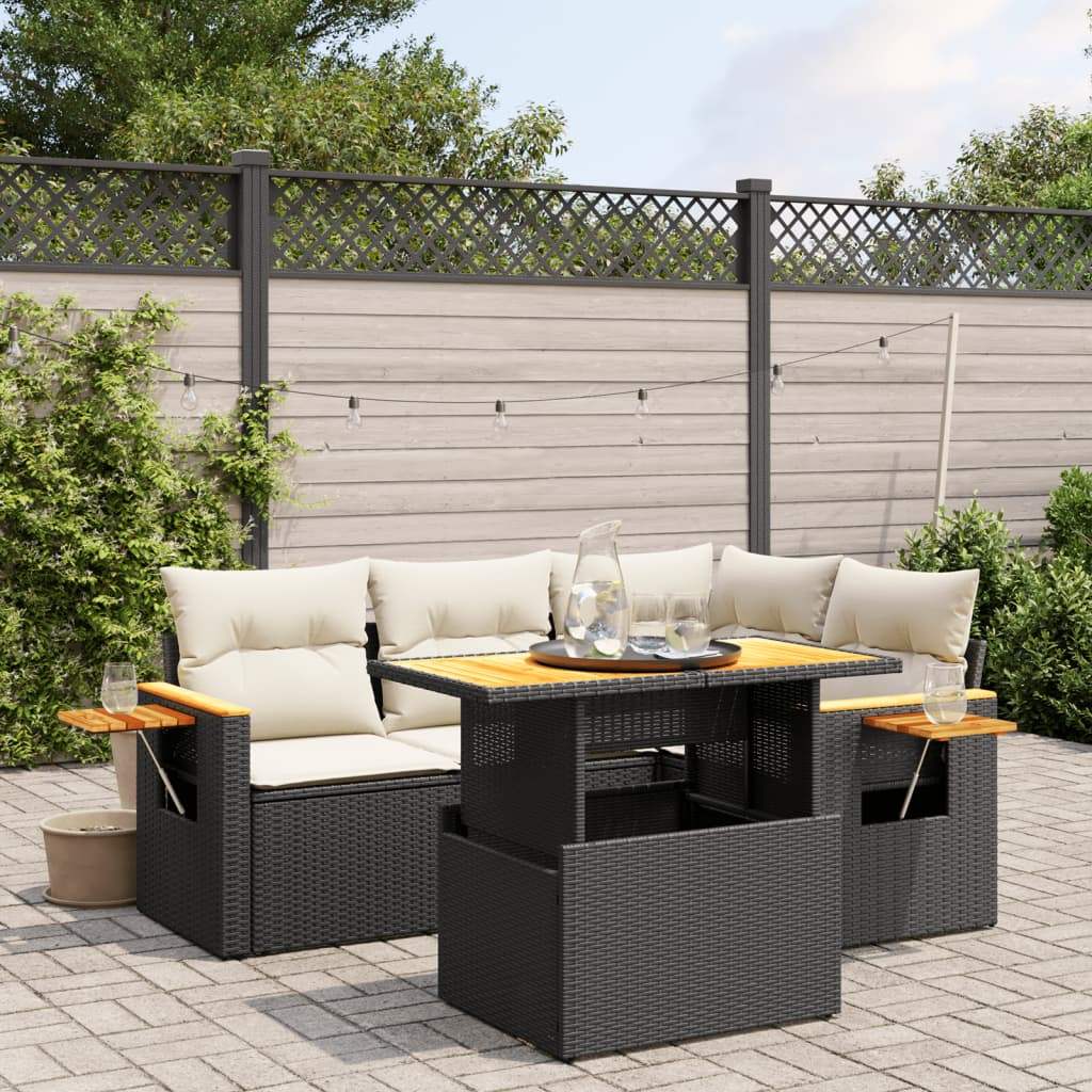 Set Divani da Giardino 5 pz con Cuscini in Polyrattan Nero - homemem39