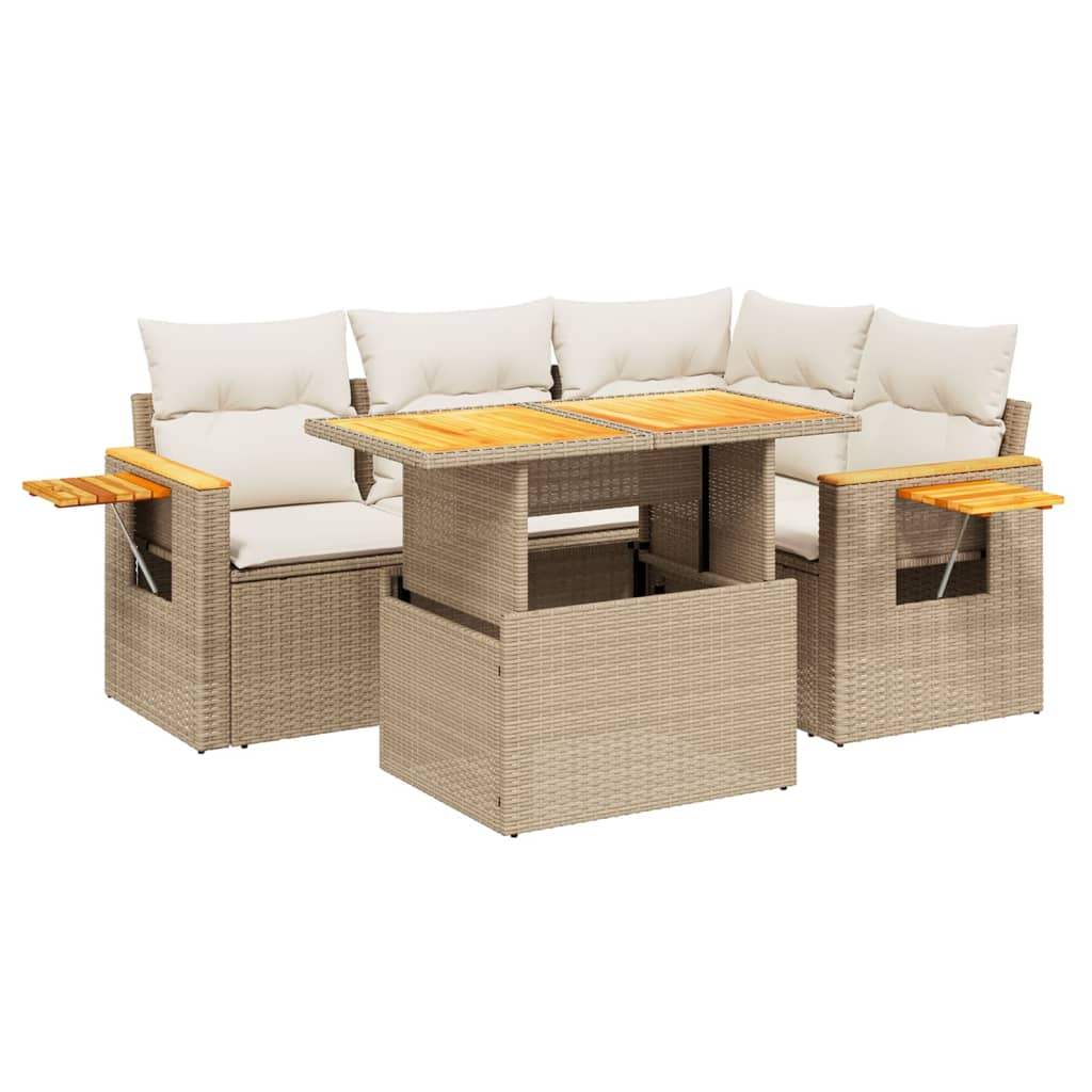 Set Divano da Giardino 5 pz con Cuscini Beige in Polyrattan - homemem39