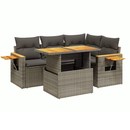 Set Divano da Giardino 5 pz con Cuscini Grigio in Polyrattan - homemem39