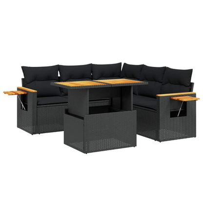 Set Divano da Giardino 6 pz con Cuscini Nero in Polyrattan - homemem39