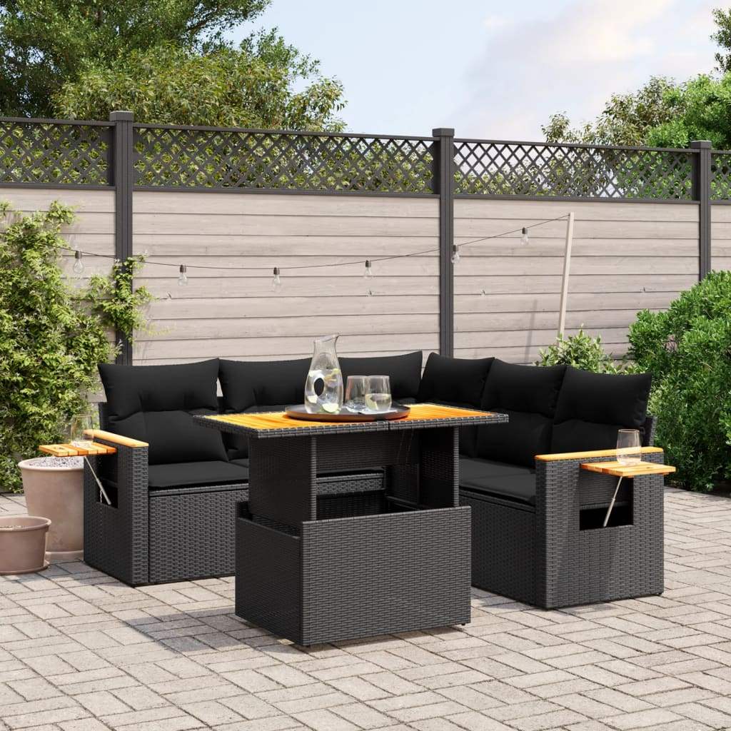 Set Divano da Giardino 6 pz con Cuscini Nero in Polyrattan - homemem39