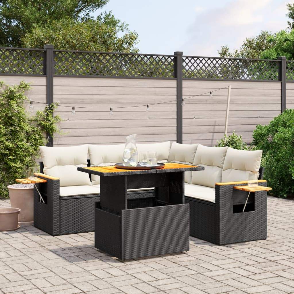 Set Divano da Giardino 6 pz con Cuscini Nero in Polyrattan - homemem39