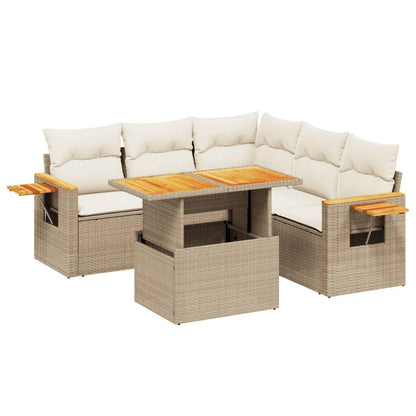 Set Divano da Giardino 6 pz con Cuscini Beige in Polyrattan - homemem39